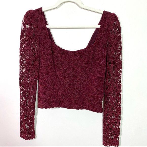 ANTHROPOLOGIE Wine Red Sweetheart Lace Top - Size Small - Picture 4 of 12